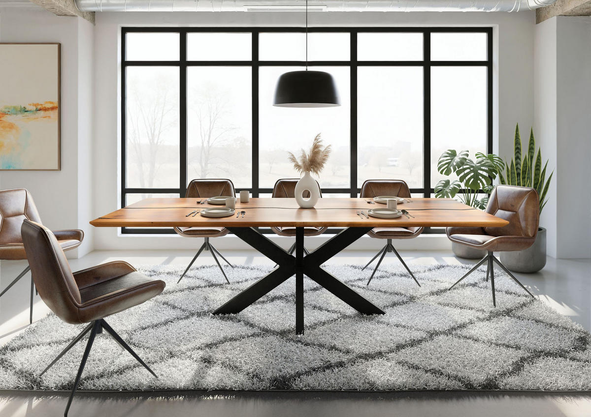 ESSTISCH Akazie 240x100x74 natur lackiert / Epoxid schwarz, Kreuzgestell anthrazit matt EPOXY - Braun, Holz (100/240/74cm) - Massivmoebel24