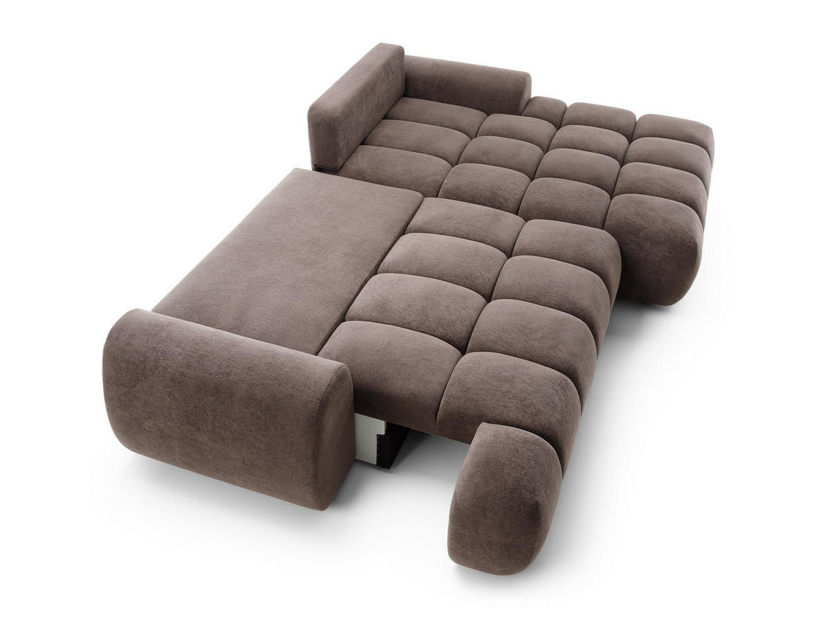 ECKSOFA GARDA Braun Plüsch-Stoff mit Schlaffunktion - Braun, Holz (280/131cm) - MASSENO