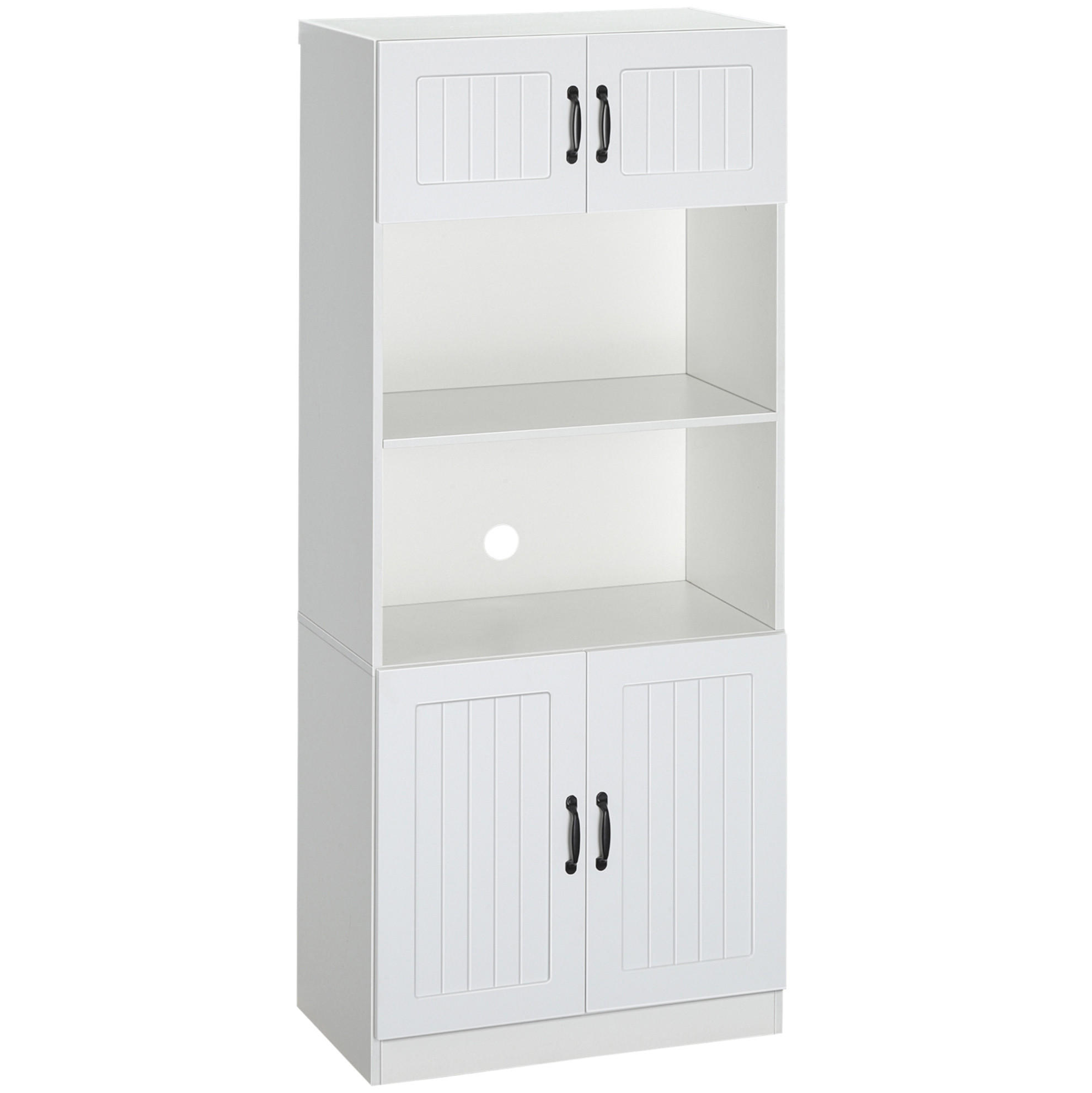 HIGHBOARD 70/40/170 cm in Weiß – mit 4 Türen und offener Gerätnische - Weiß, Holzwerkstoff (70/170/40cm) - BEAOK