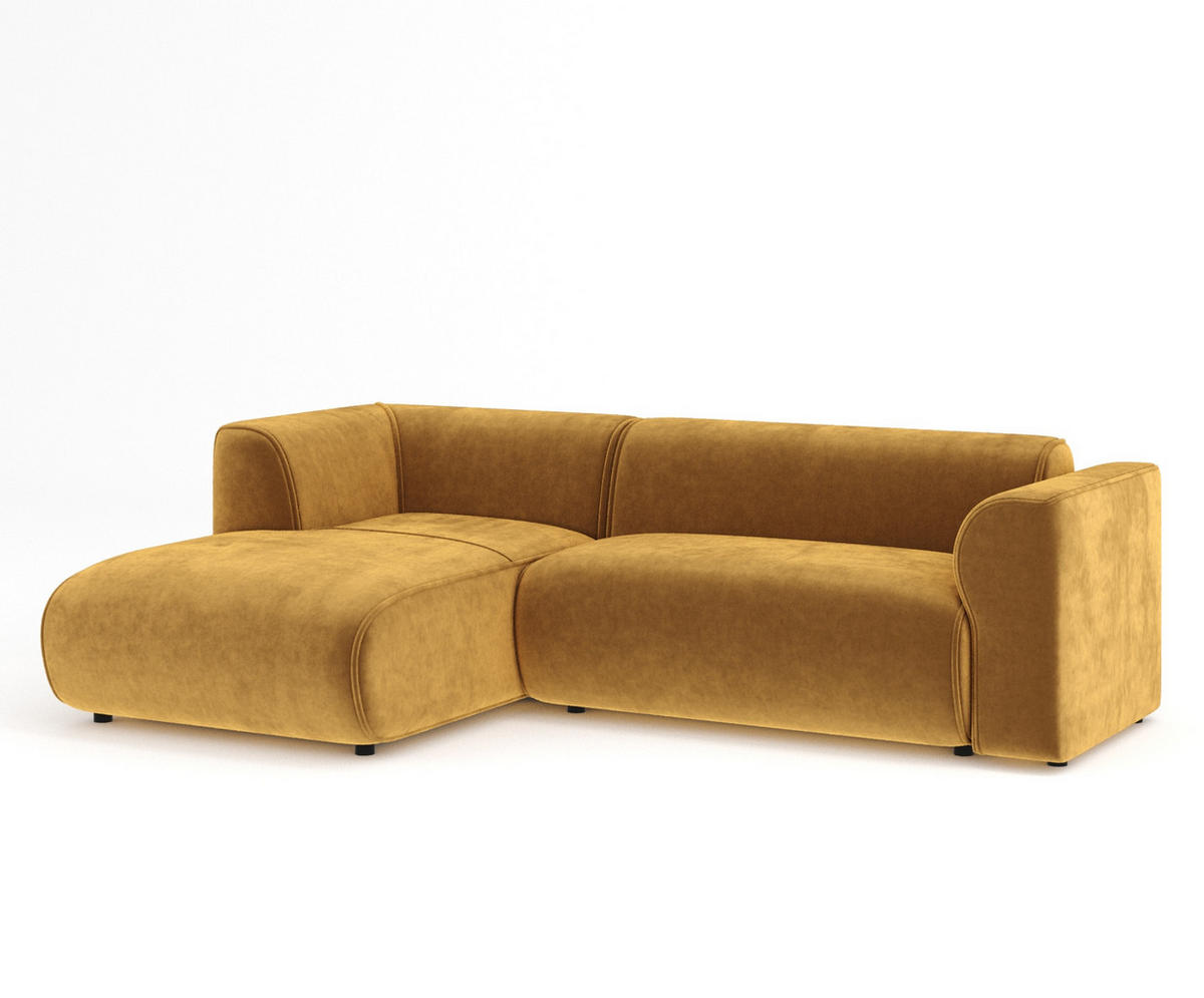 ECKSOFA Melani Honigfarbe Samtstoff - Schwarz/Honig, Holz/Holzwerkstoff (253/153cm) - Maison de Reve
