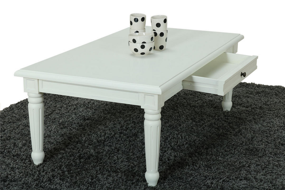 COUCHTISCH antik weiß, antik patiniert mit 2 Schubladen - Weiß, Holzwerkstoff (135/75/51cm) - ebuy24