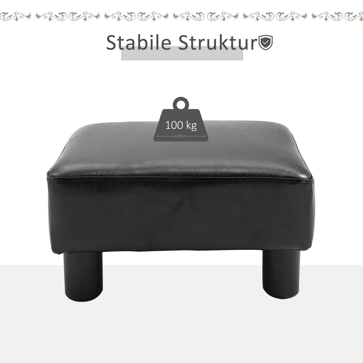 FUSSHOCKER, Beinstütze, Sitzhocker, Schwarz - Schwarz, Leder (30/24/40cm) - HOMCOM