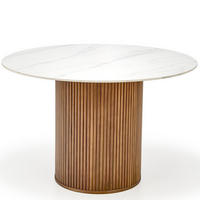 ESSTISCH MIRA Marmorplatte, Säulenfuß - Walnussfarben/Weiß, Keramik/Holz (120/120/76.5cm) - KONSIMO®