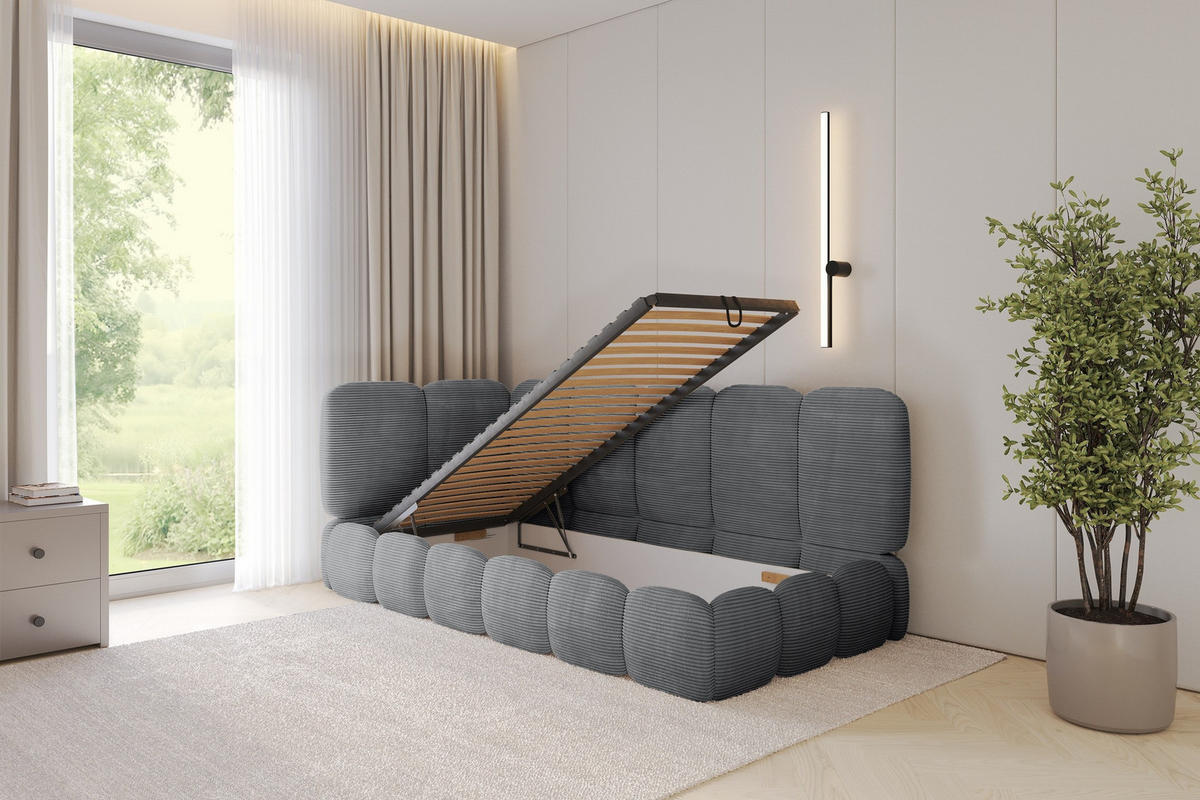 EINZELLBETT Jugendbett mit Bettkasten, Rechts - AVRY 100x200 Dunkelgrau - Schieferfarben/Dunkelgrau, Holzwerkstoff/Textil (100/200cm) - ALTDECOR