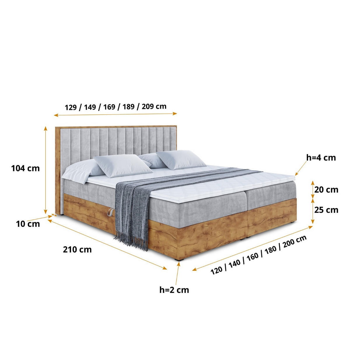 BOXBETT mit Matratze H4 und Lattenrost - LOLLI4 - 140x200 - Hellgrau - Grau, Holzwerkstoff/Kunststoff (140/200cm) - ALTDECOR