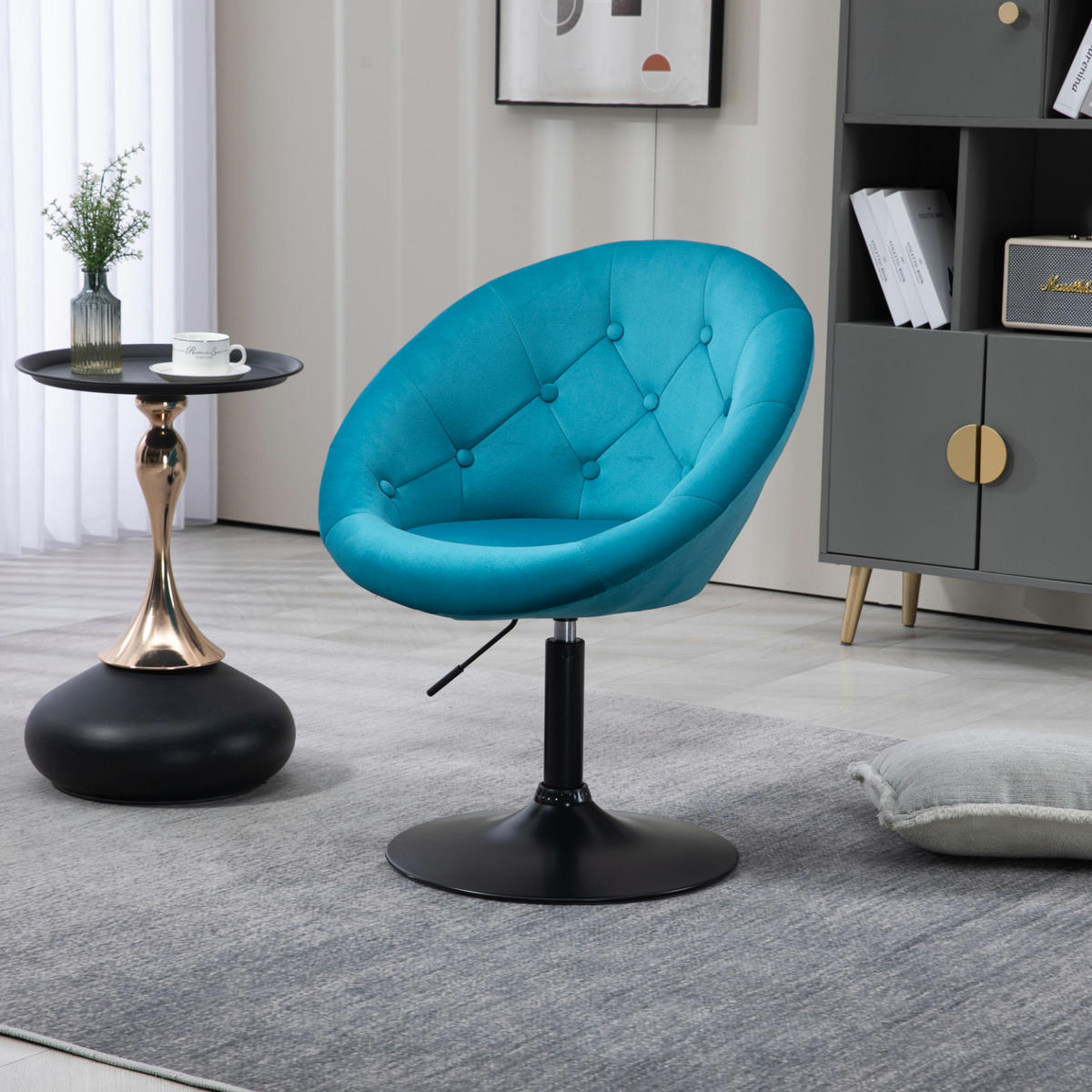 COCKTAILSESSEL HAVANNA Samt Petrol - Petrol/Schwarz, Textil (62/88/58cm) - SVITA