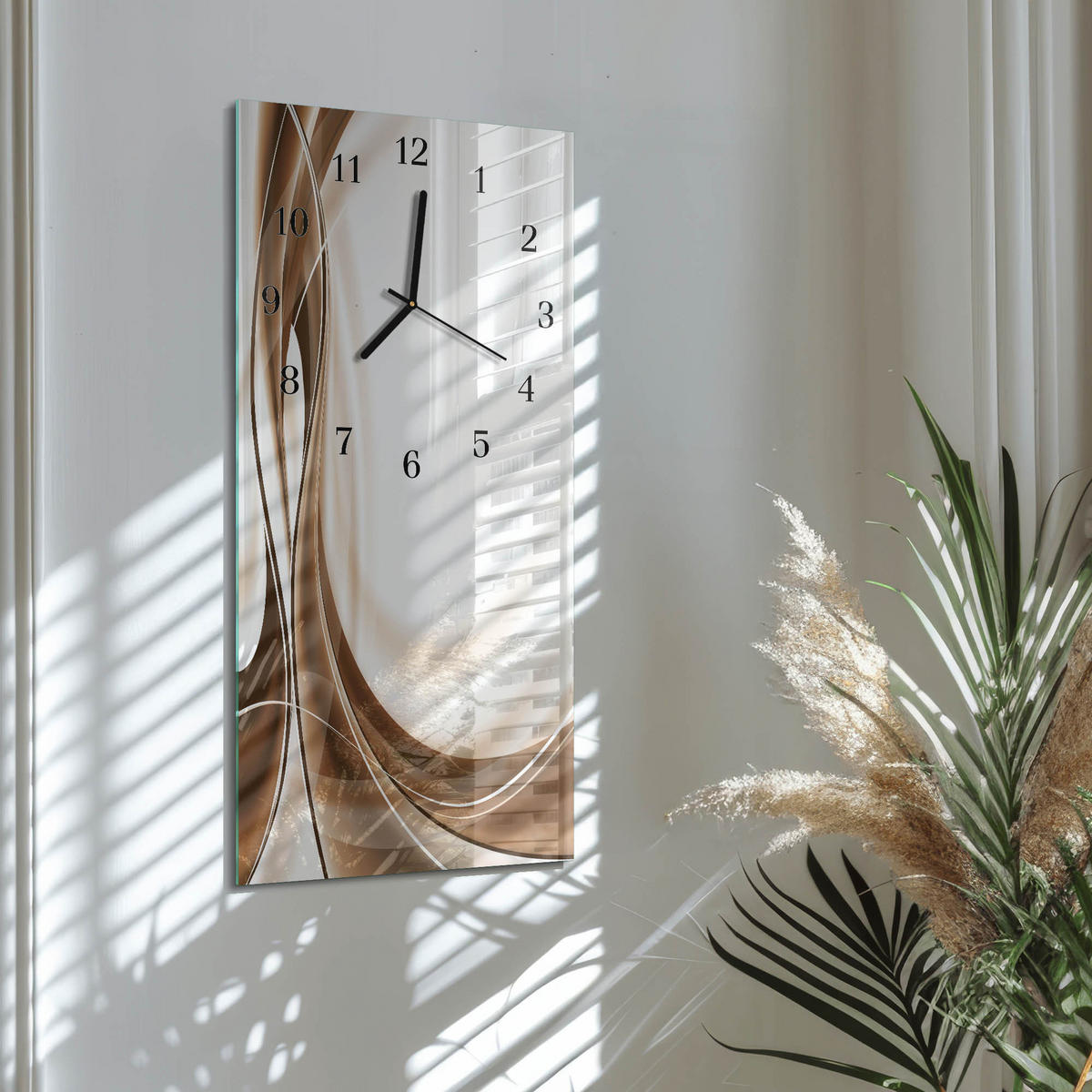 WANDUHR 60x30 cm - Abstraktion - Beige, Glas (30/60/0.4cm) - TULUP