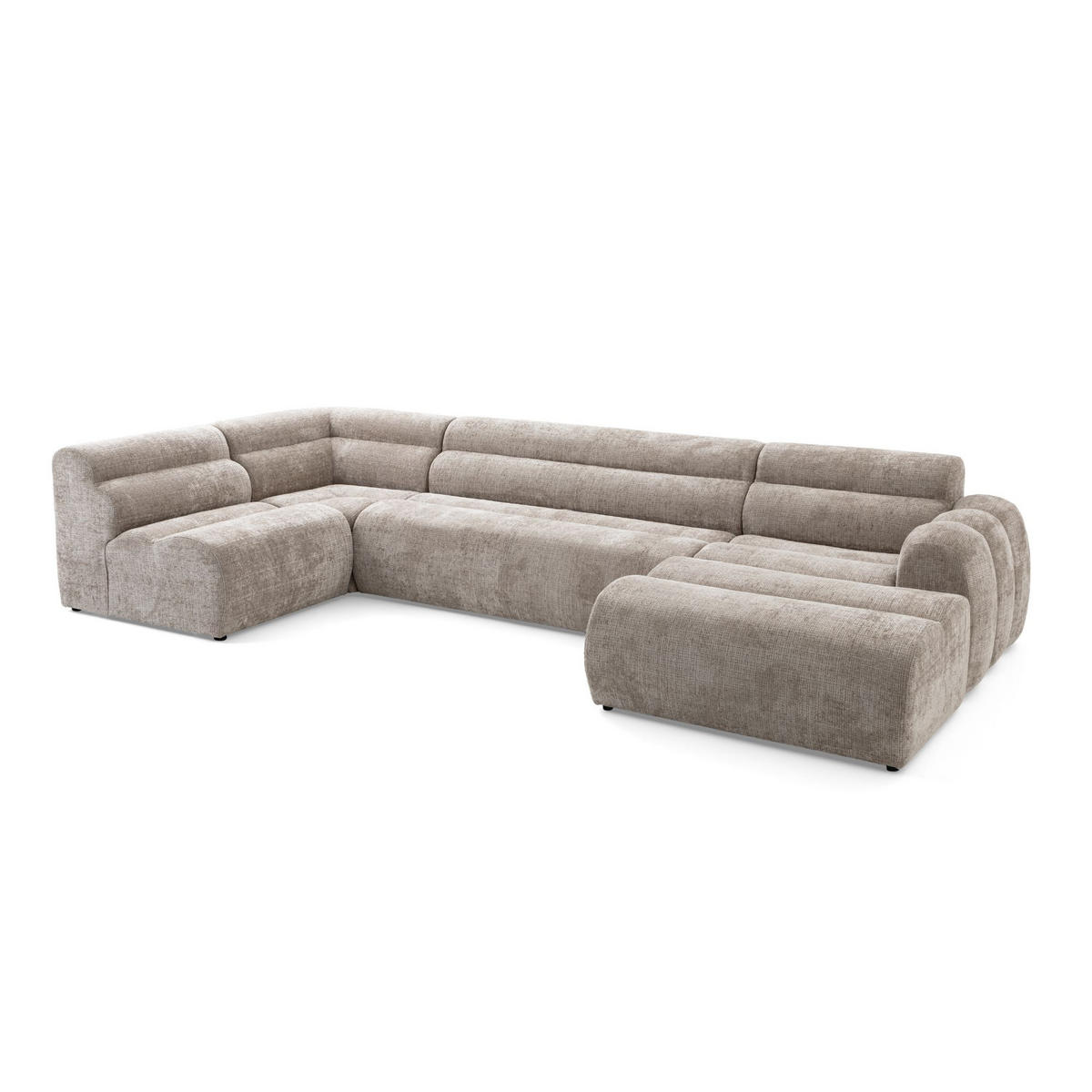 6-SITZER modulares Wohnlandschaft U XXL VEER SET 5 Links, 368 x 175 cm, Chenille Webstoff Beige - Beige/Schwarz, Holz/Kunststoff (368/75/175cm) - Muffo