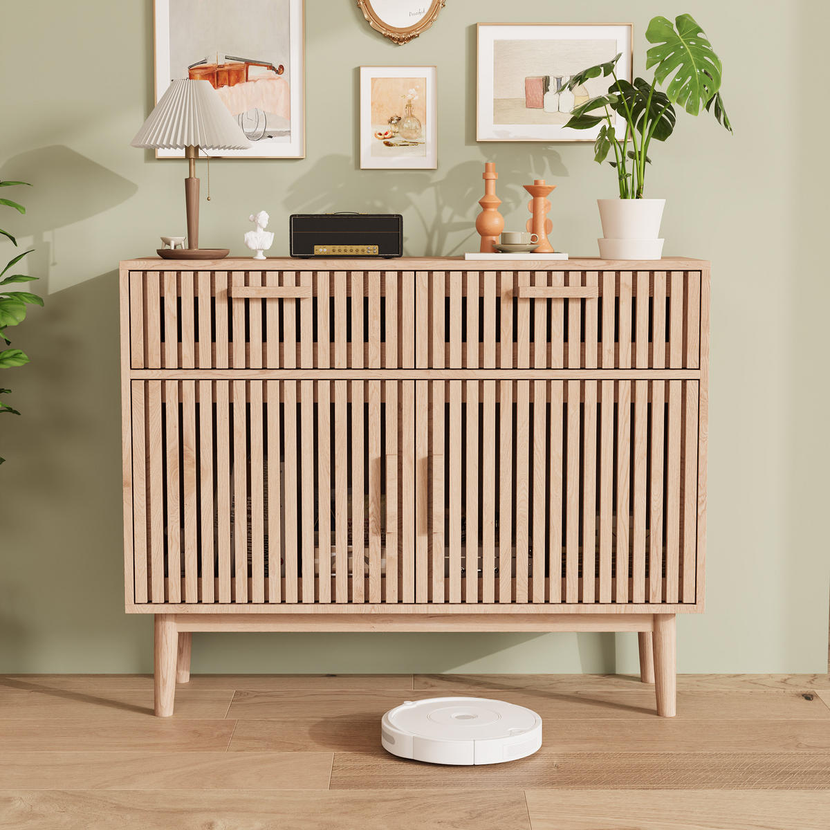 SIDEBOARD 100x35x80 cm 2 Schubladen 2 Türen Holz natur - Naturfarben, Holz (100/80/35cm) - Fortuna Lai