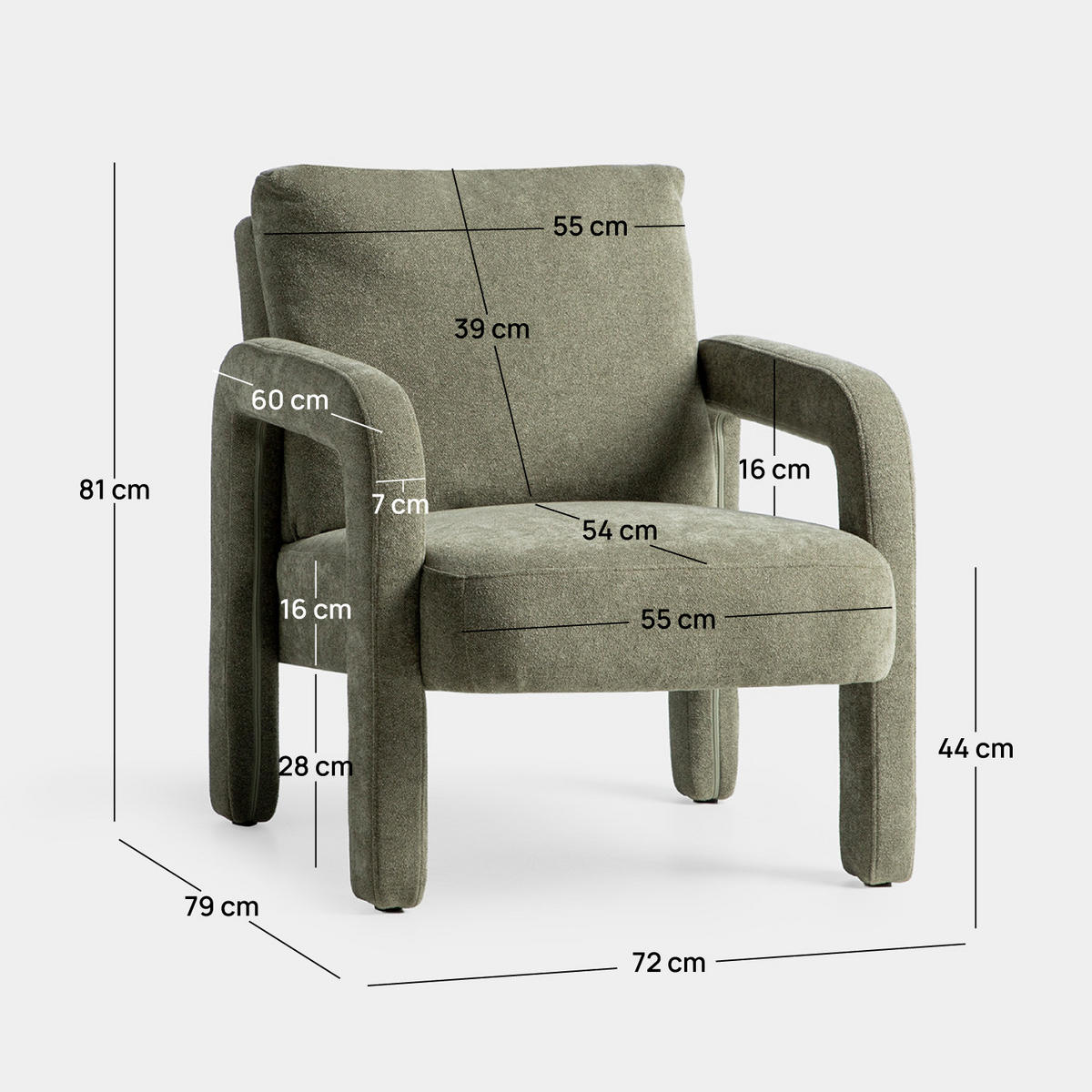 LESESESSEL Runa Grün 72 cm x 81 cm - Grün, Textil (72/81/79cm) - Klast Home