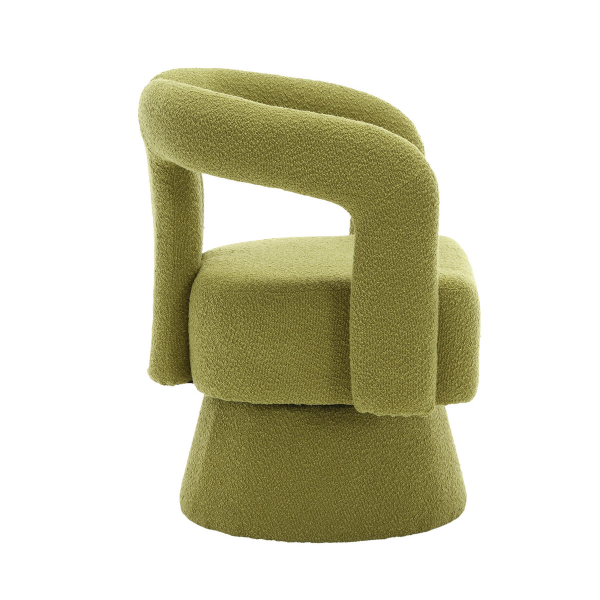 FOTOLIU Scaun rotativ la 360°, scaun tapițat cu structură Boucle - măsliniu, material textil (67/74/55cm) - Urban Meuble