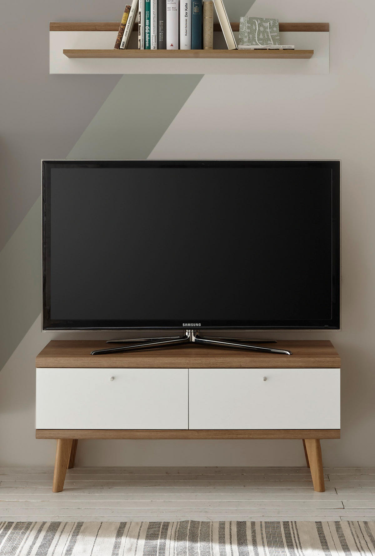 TV-LOWBOARD weiß, Eiche Riviera, TV-Unterteil skandinavisch, 107 x 50 cm - Eichefarben/Weiß, Holz/Holzwerkstoff (107/50/40cm) - Furn.Design