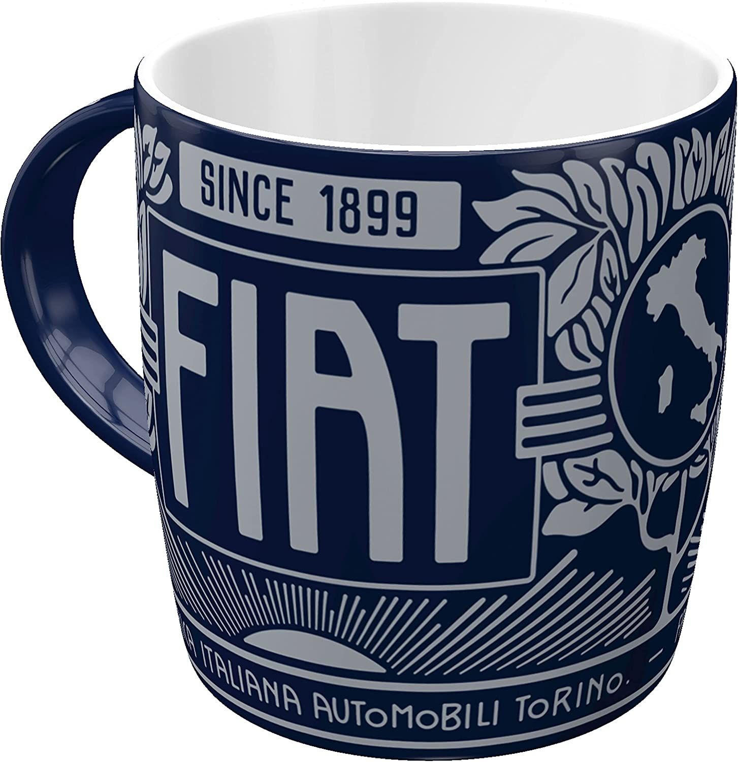 KAFFEETASSE 330 ml Fiat Fiat Since 1899 Logo Blue - Multicolor, Keramik (0.33L) - Nostalgic-Art