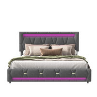 BETT 140 x 200 cm mit 4 Schubladen und LED, mit LED-Kopftei - Grau, Holzwerkstoff/Textil (140/200cm) - WoodenAura