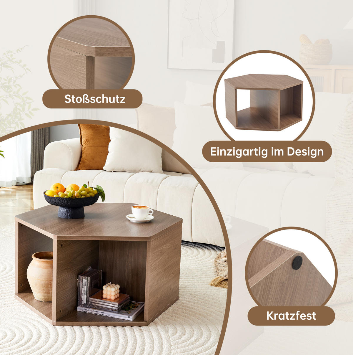 COUCHTISCH aus MDF 69.4x79x40 cm in Braun mit einfacher Montage - Braun, Holzwerkstoff (69.4/79/40cm) - Modfu