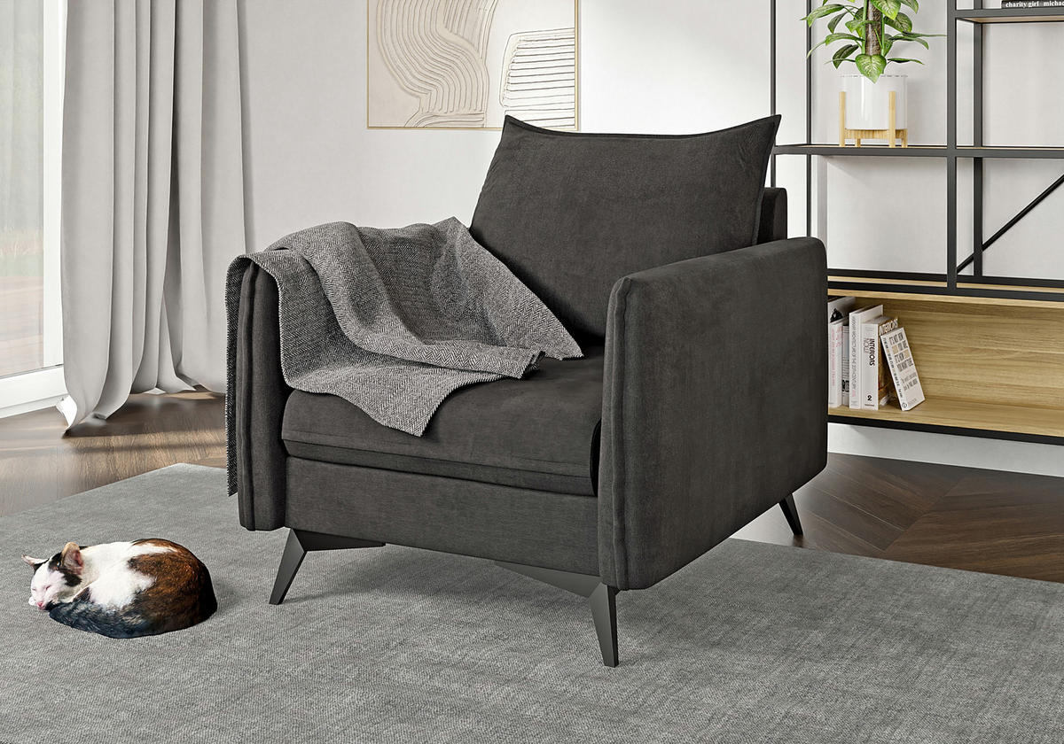 SITZGARNITUR 3+2+1 Pulse Graphit Luxusmikrofaser - Graphitfarben/Schwarz, Holz/Textil (199/86/91cm) - S-Style Möbel