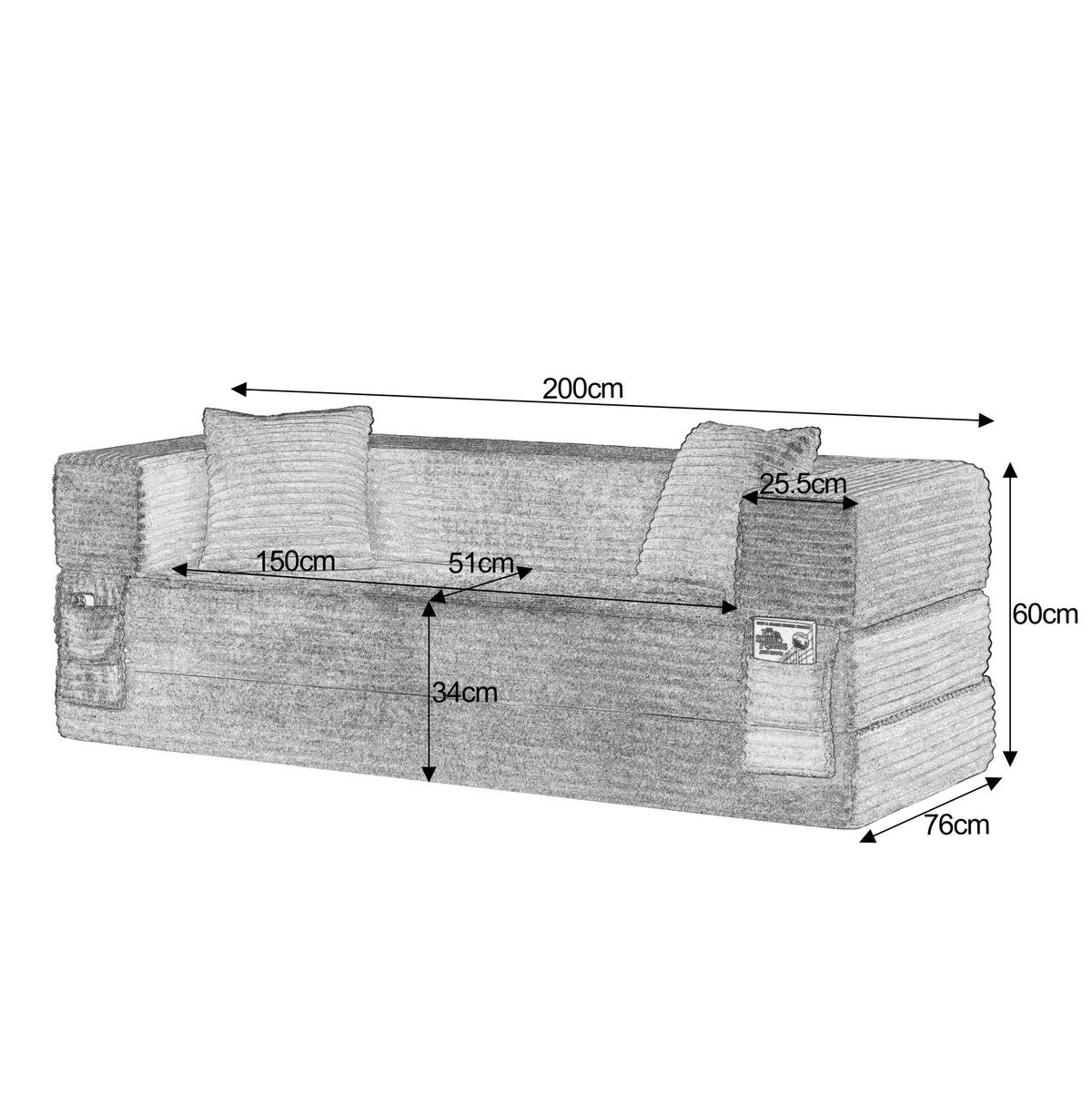 SOFA umwandelbar zum Bett Cord Schwarz - Schwarz, Kunststoff (76/60/200cm) - Meubliv