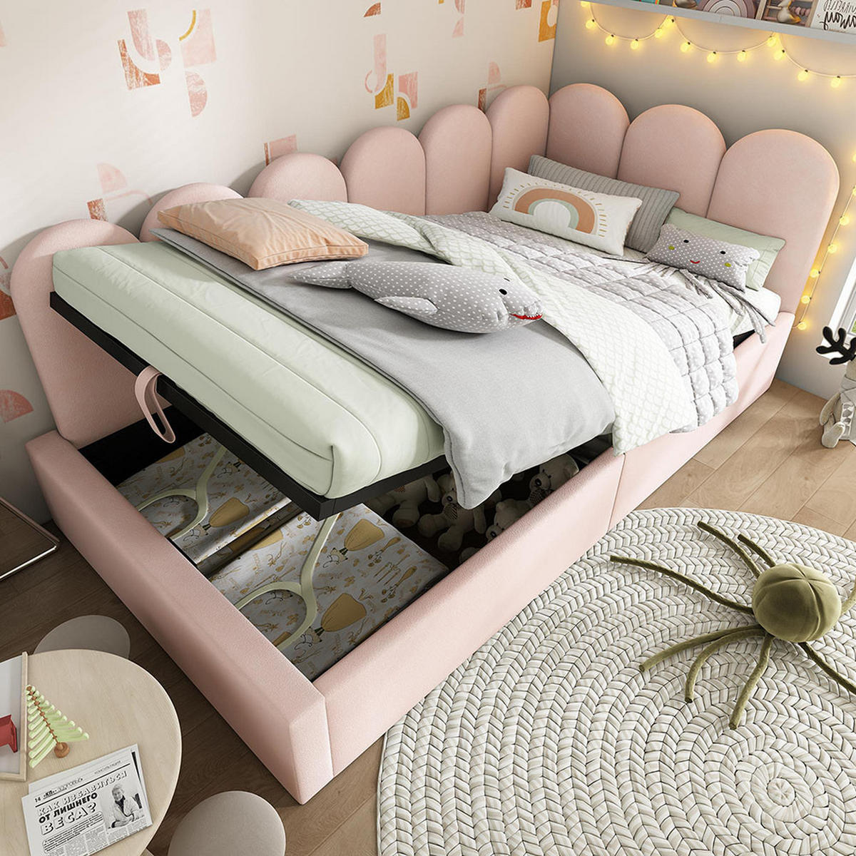 KINDERBETT 90x200 cm mit Metall-Lattenros in Rosa - Pink, Textil/Metall (90/200cm) - KOMHTOM