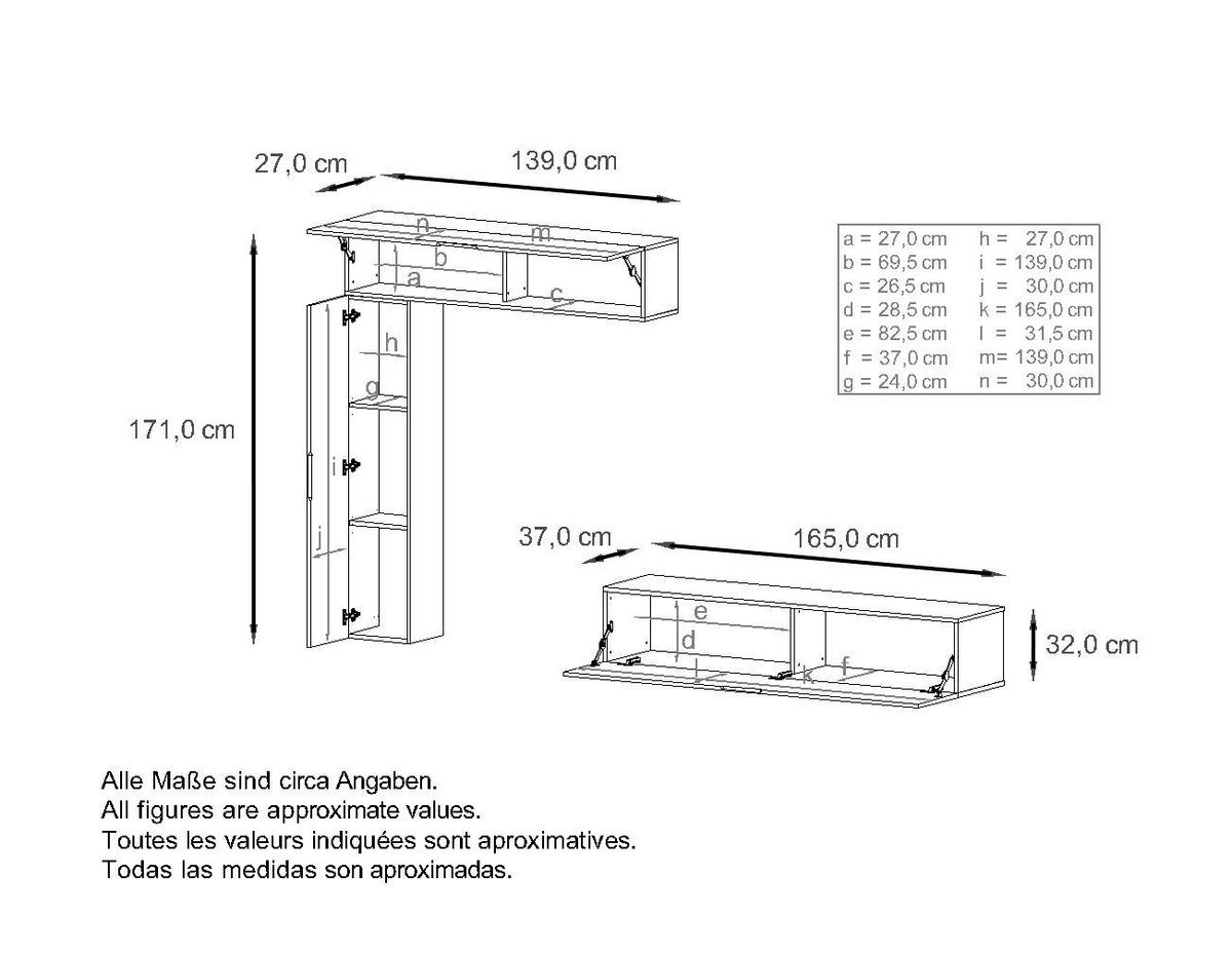 WOHNWAND Taurito Fronten in Avola-Anthrazit - Anthrazit, Holzwerkstoff (320/182/39cm) - Vladon