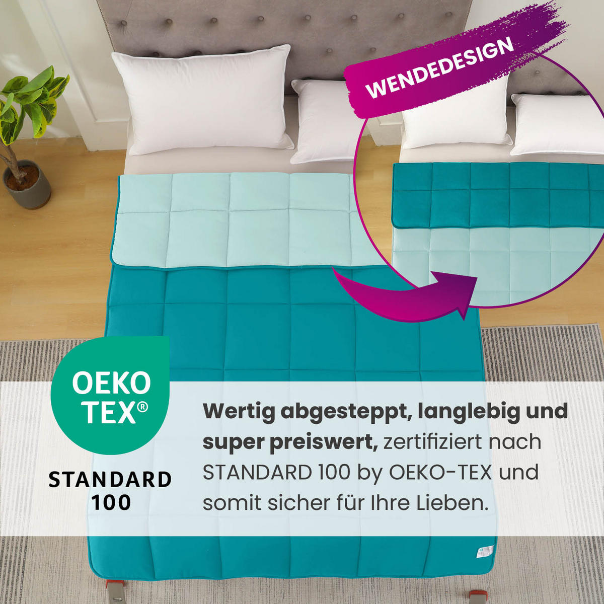 GANZJAHR Steppbett Bi-Color türkis 155x220 - Türkis, Textil (155/220cm) - wometo