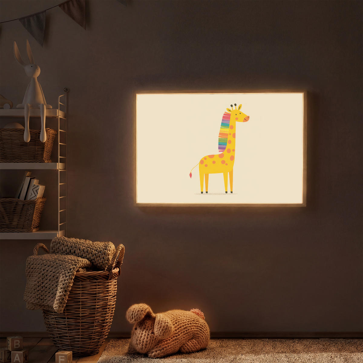 NÁSTĚNNÁ LAMPA S AKUMULÁTOREM Žirafa - Duhová hříva - béžová 100x70 cm - béžová, kompozitní dřevo (100/70/8cm) - OnlyWow