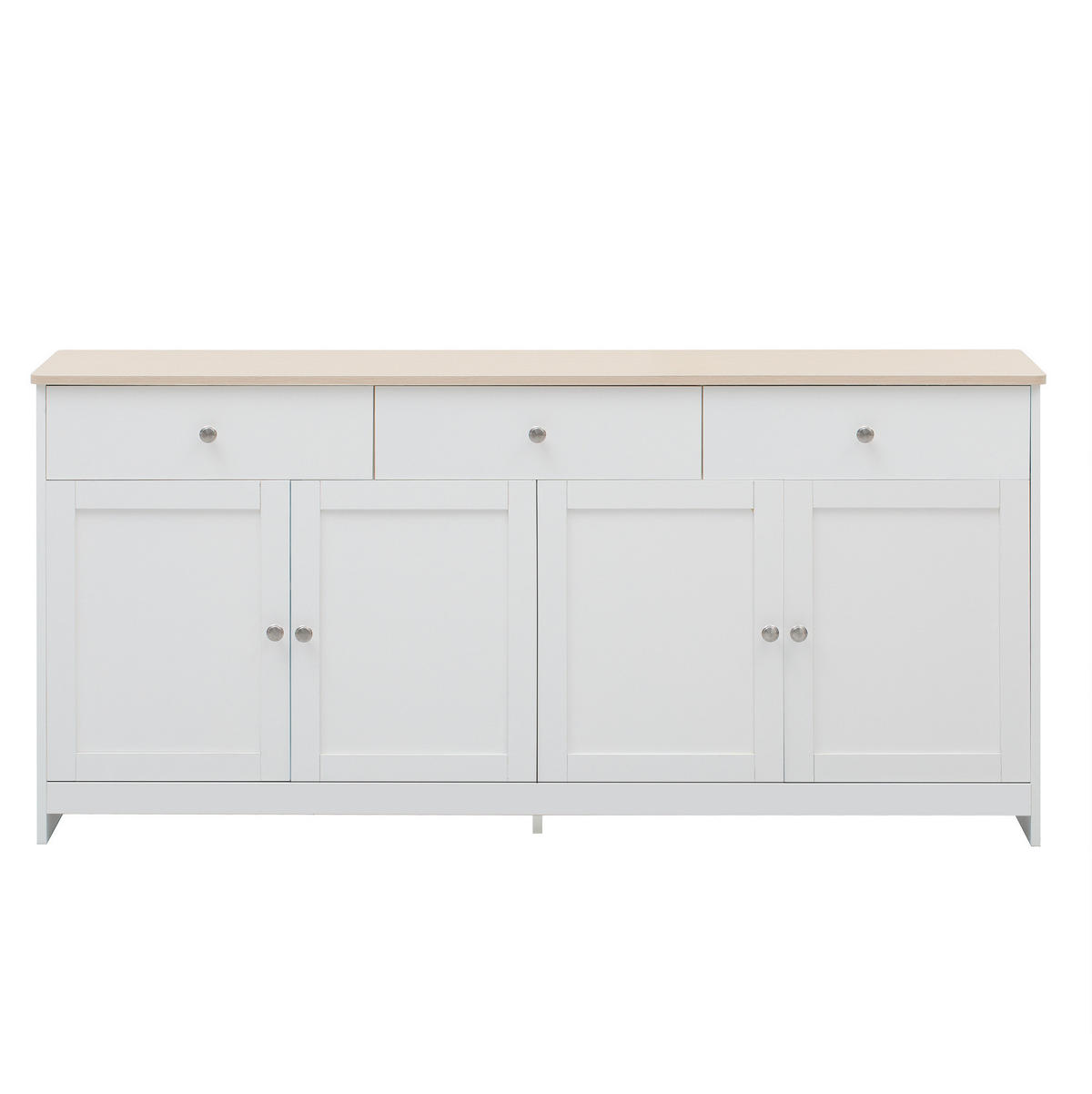 SIDEBOARD 160/37/75 cm Weiß/Holzfarbe aus MDF mit 3 Schubladen und 4 Türen - Weiß, Holzwerkstoff (37/75/160cm) - OKMYHOME
