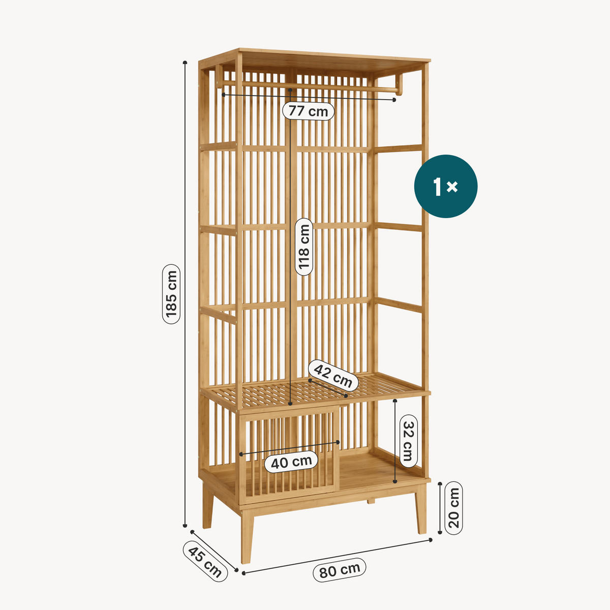 GARDEROBENSCHRANK - Naturfarben, Holz (240/185/45cm) - [en.casa]