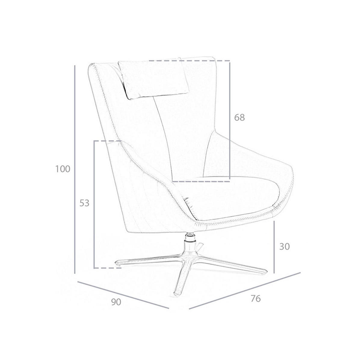 LEDER-DREHSESSEL Grau Taupe 76/90/100 cm - Taupe/Edelstahlfarben, Leder/Metall (76/100/90cm) - ANGEL CERDA