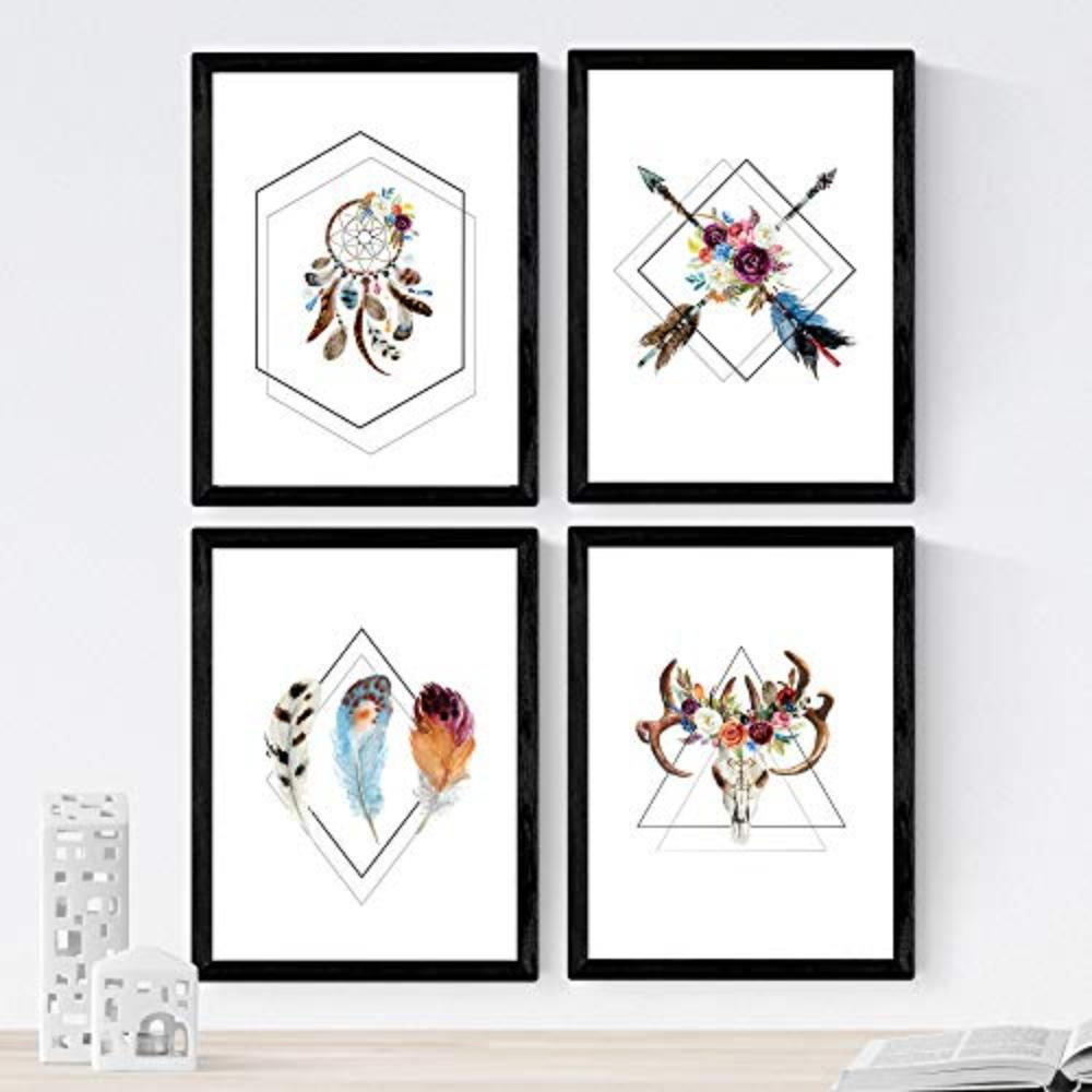 POSTER Set mit 4 Geometrische und bömische Formen A3 Rahmenlos - Klar, Papier (29.7/3cm) - Nacnic