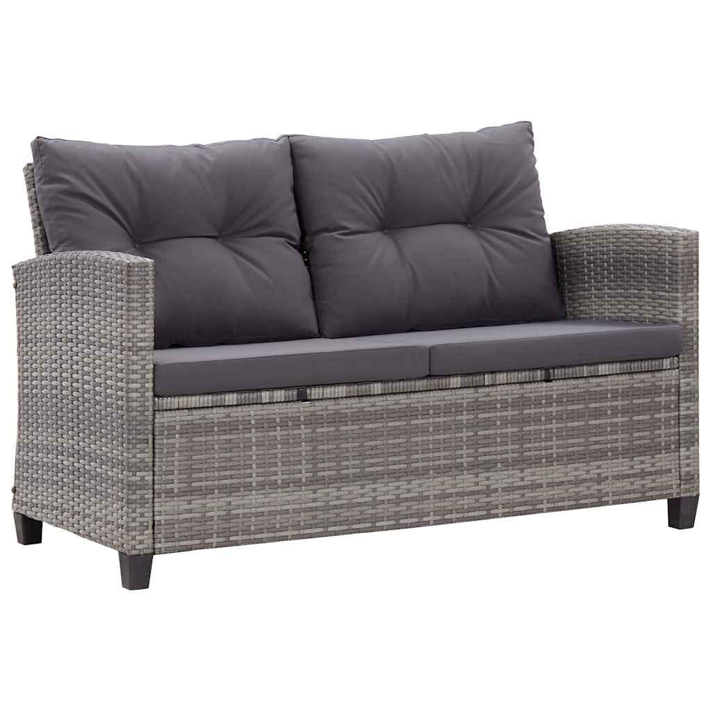 LOUNGESOFA mit Dunkelgrau Kissen und Armlehnen, 124/68/77 cm, aus Poly Rattan, Grau - Dunkelgrau, Naturmaterialien/Textil (68/77/124cm) - vidaXL