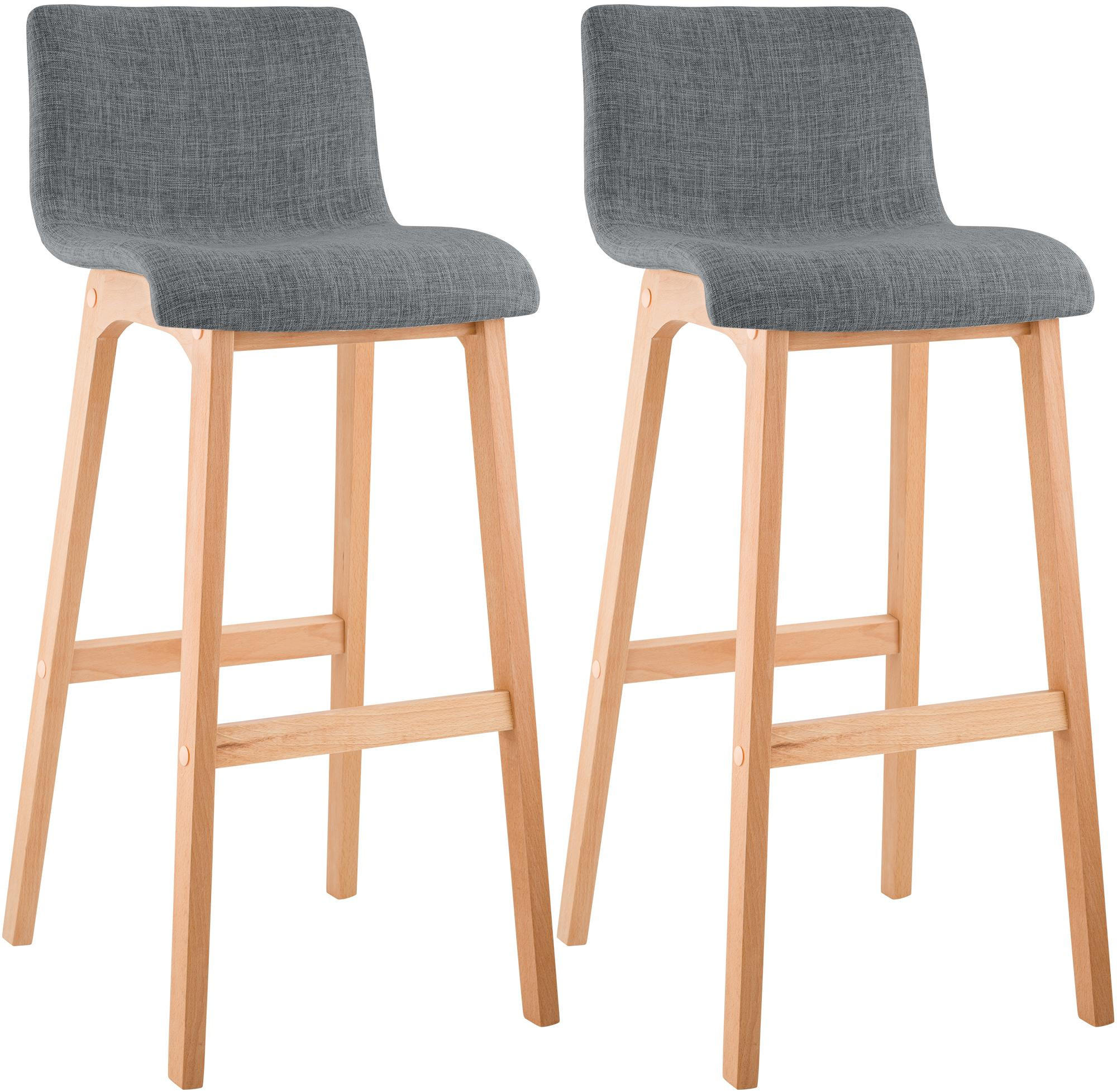 BARHOCKER 2er Set Stoff hellgrau - Eukalyptusholzfarben/Hellgrau, Holz/Textil (41/102/46cm) - CLP