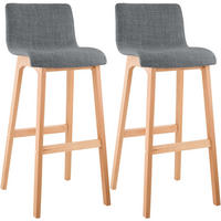 BARHOCKER 2er Set Stoff hellgrau - Eukalyptusholzfarben/Hellgrau, Holz/Textil (41/102/46cm) - CLP