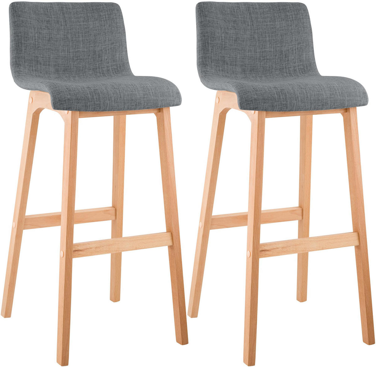 BARHOCKER 2er Set Stoff hellgrau - Eukalyptusholzfarben/Hellgrau, Holz/Textil (41/102/46cm) - CLP
