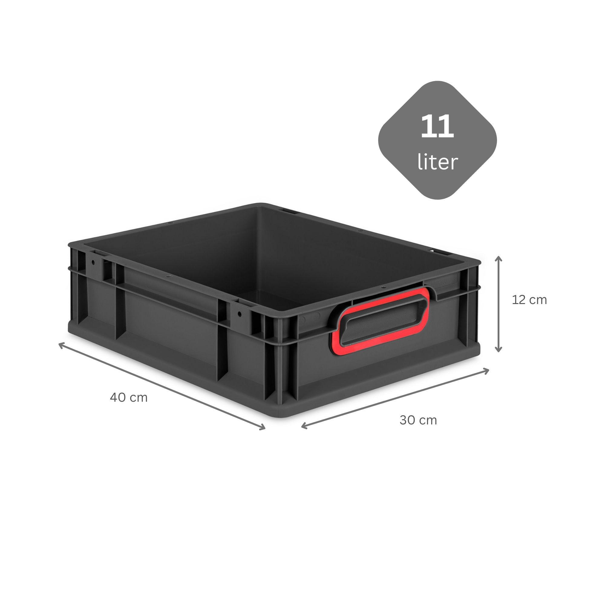 EUROBOX NextGen Color 12x30x40 cm 11 Liter Griffe rot zu, Schwarz - Rot/Schwarz, Kunststoff (30/12/40cm) - PROREGAL