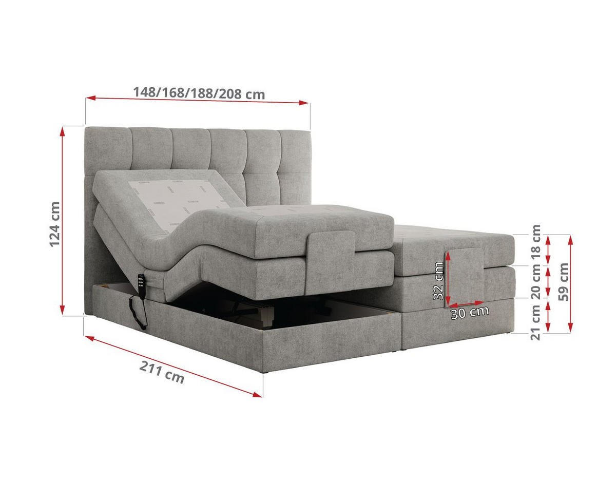 BOXBETT VITTORIA 140/200 - Hellgrau Struktur - H4 - Hellgrau, Holz/Textil (140/200cm) - MKS