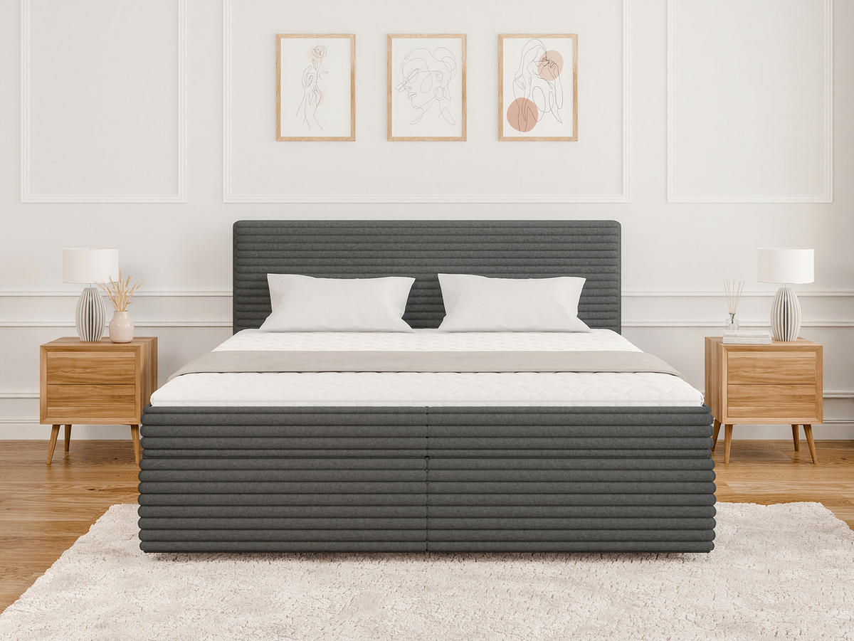 BOXBETT Roma 180/200 cm Dunkelgrau Plüschcord - Dunkelgrau/Schwarz, Holz/Kunststoff (180/200cm) - S-Style Möbel