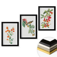 WANDBILDER 3er-Set - 20x30 cm Schwarzer Rahmen - Gemalte Blumen und ein Vogel - Schwarz, Kunststoff (20/30cm) - ArtPrintCave