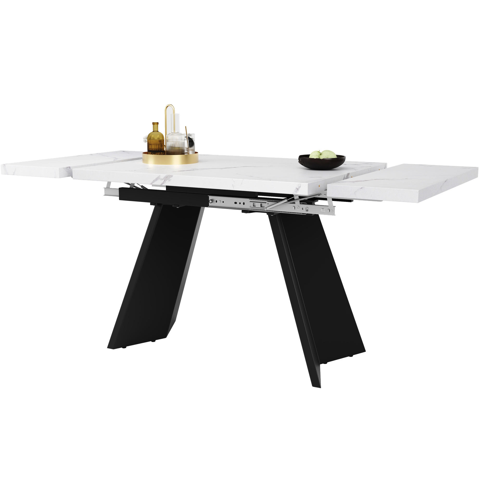 AUSZIEHTISCH 99-159/74/77 cm in Weiß mit Metallgestell und Marmoroptik - Weiß, Holzwerkstoff (159/74/77cm) - BEAOK