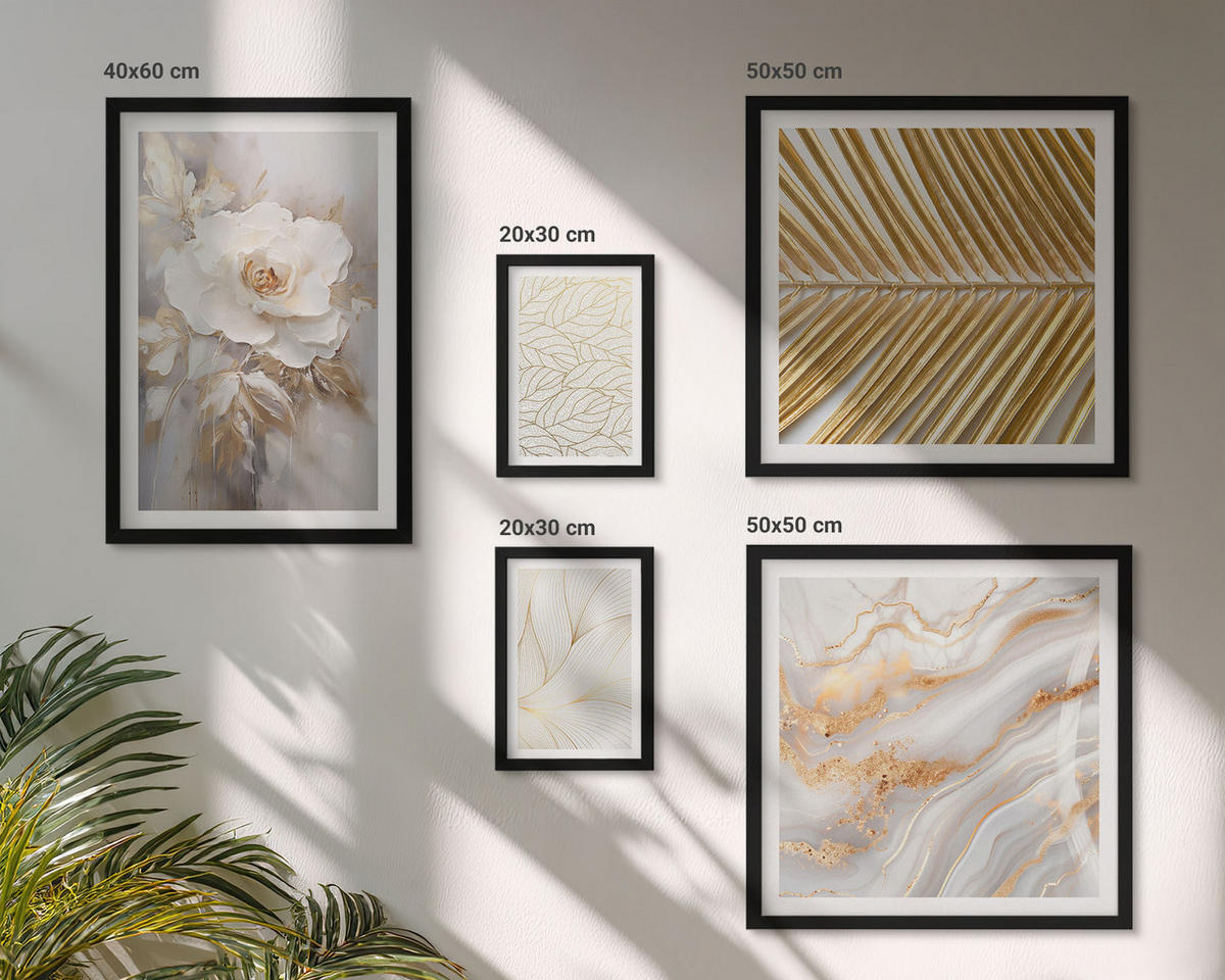 BILDER SET 5er Set - 50x50 cm & 20x30 cm & 40x60 cm Schwarzer Rahmen - Abstrakte Katzenmalereien - Schwarz, Kunststoff (40/60cm) - TULUP