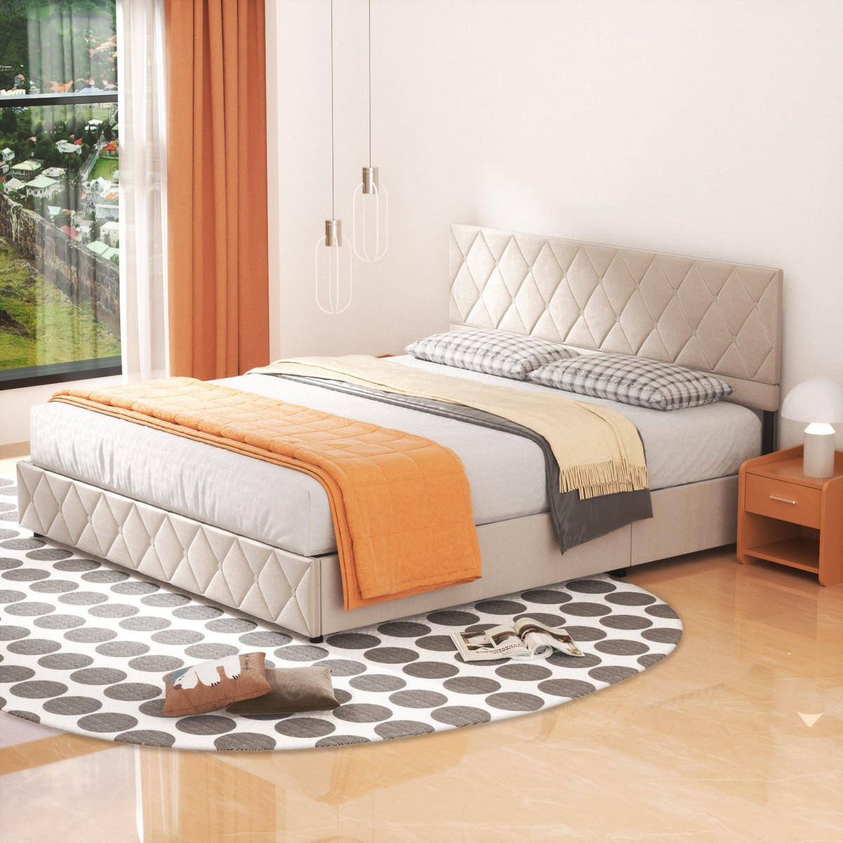 POLSTERBETT 180/200 cm Beige mit hydraulischem Stauraum aus Samt - Beige, Holzwerkstoff (180/200cm) - OKWISH