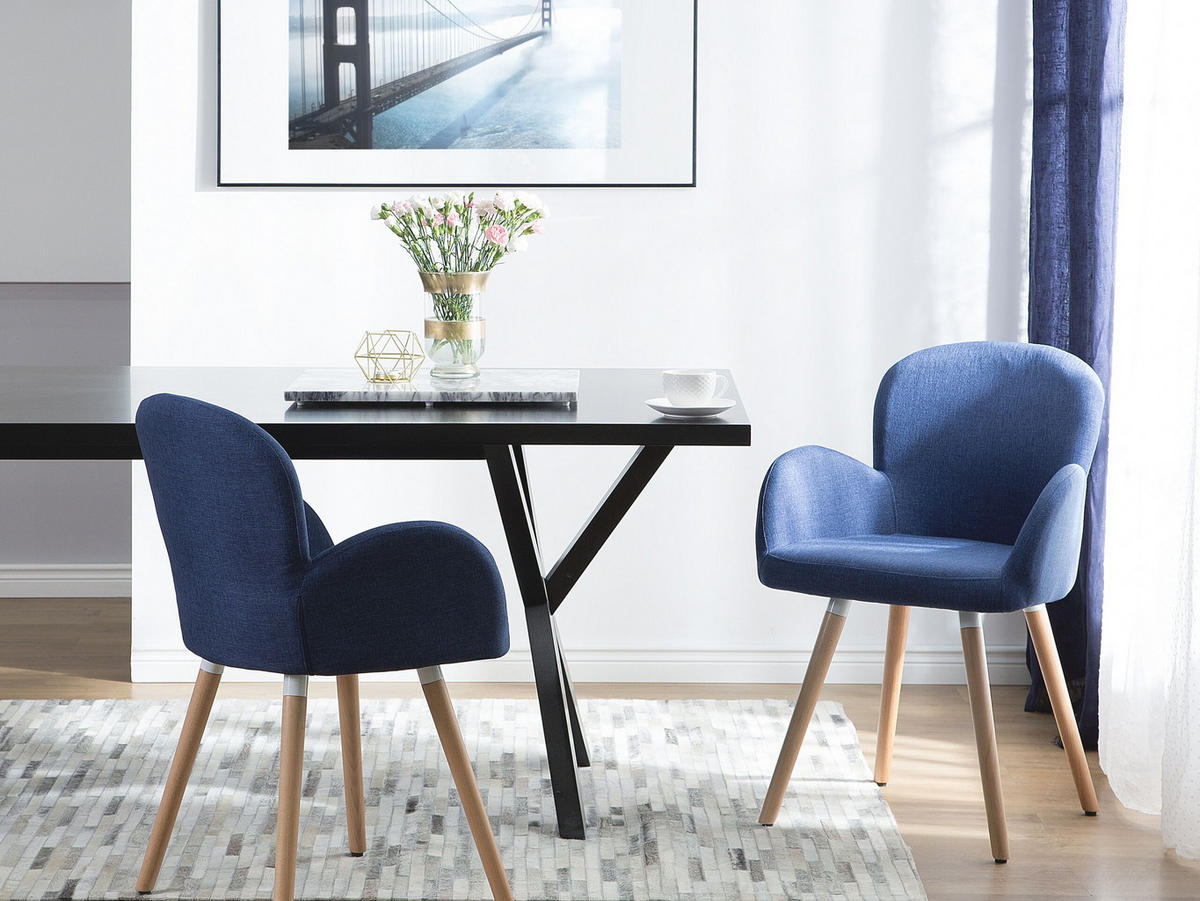 STUHL 2er-Set Polsterbezug Blau Brookville - Blau, Holz/Textil (43/83/52cm) - Beliani