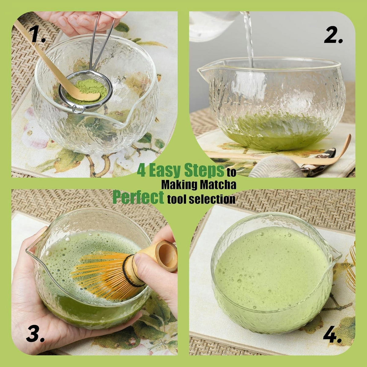 MATCHA Set 8-teiliges Set Glas Schale Bambus Besen Transparent - Transparent, Glas (11.5/7/18cm)