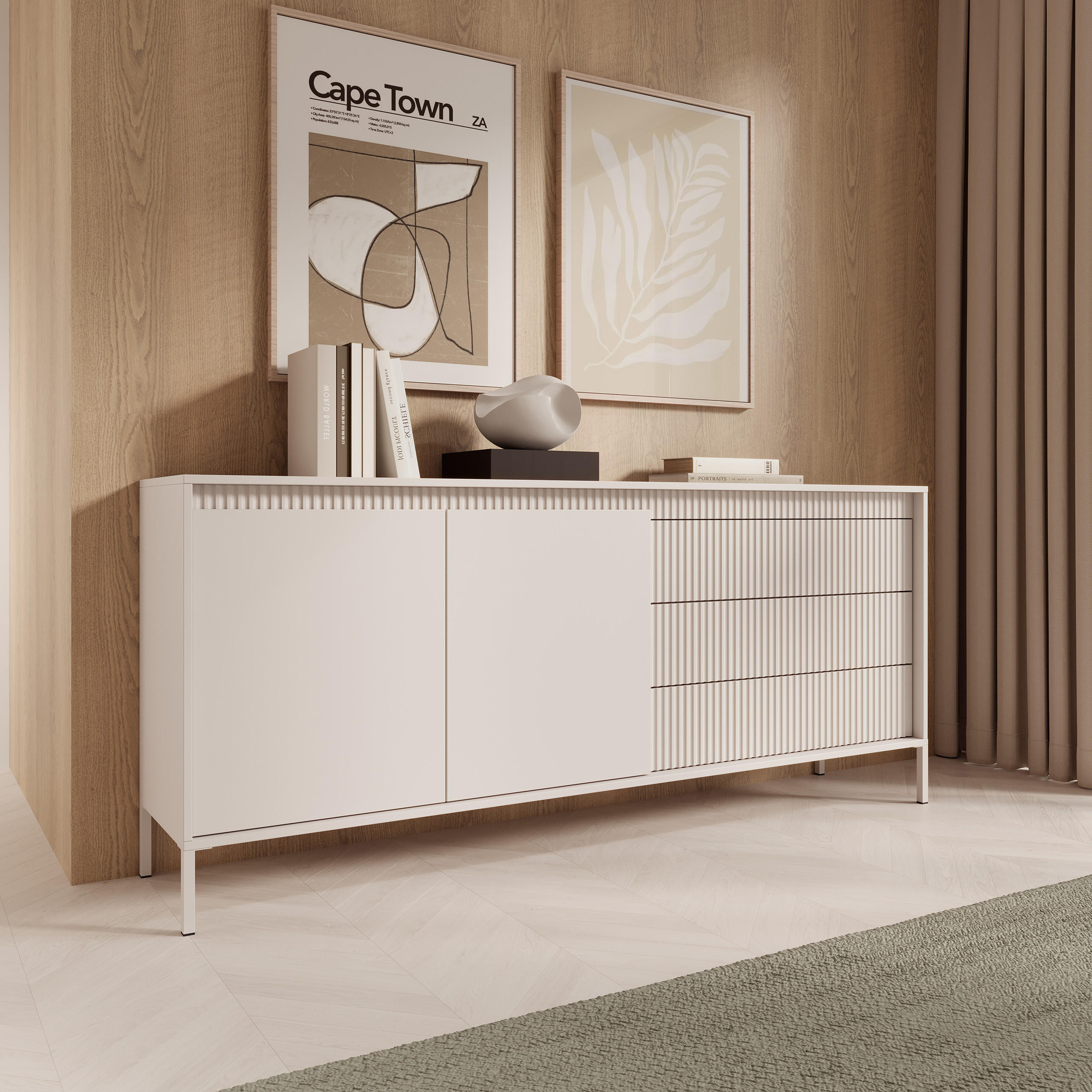 SIDEBOARD SENSATO 187/81/40 cm mit 3 Schubladen und 2 Türen Beige - Beige, Holzwerkstoff (187/81/40cm) - MASSENO