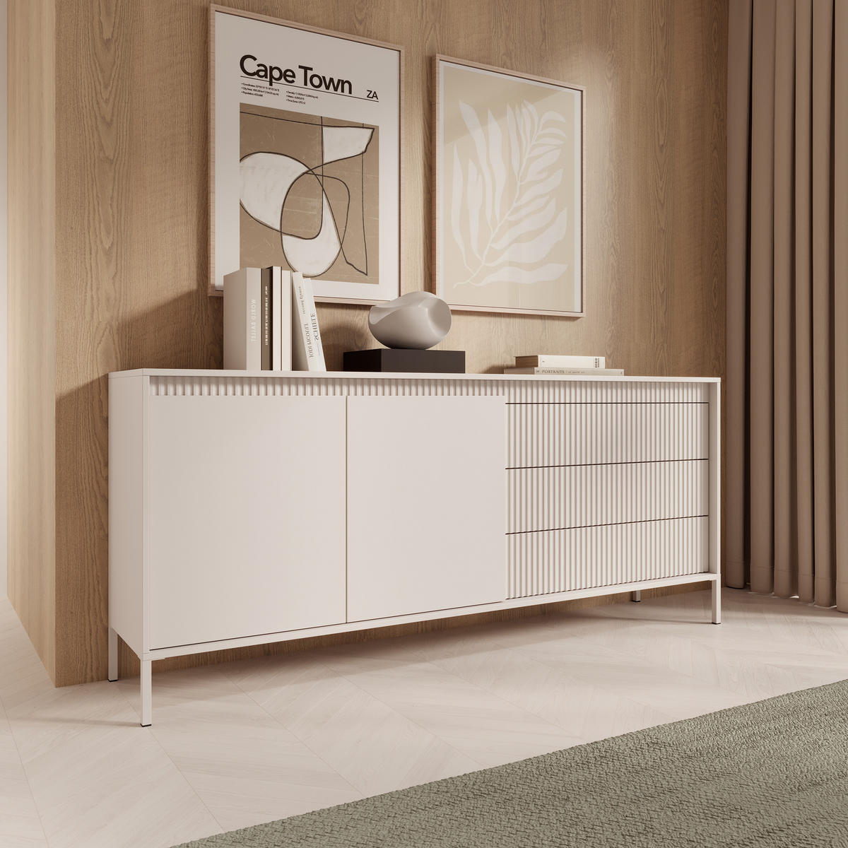 SIDEBOARD SENSATO 187/81/40 cm mit 3 Schubladen und 2 Türen Beige - Beige, Holzwerkstoff (187/81/40cm) - MASSENO