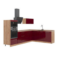 KUHINJA U OBLIKU SLOVA L Fame-Line, Bordo visokog sjaja/Hrast zlatnog tona, 287 x 207 cm bez radne ploče - hrast medunac/bordo, drvni materijal (287/153.6/51.6cm) - Vicco