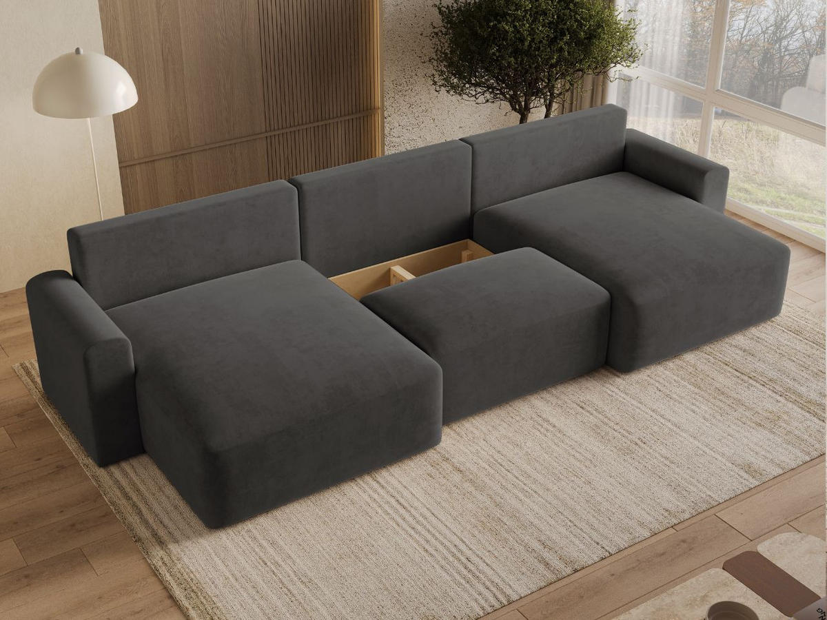 ECKSOFA U Aurora Dunkelgrau - Dunkelgrau, Holz/Textil (369/145cm) - Graingold