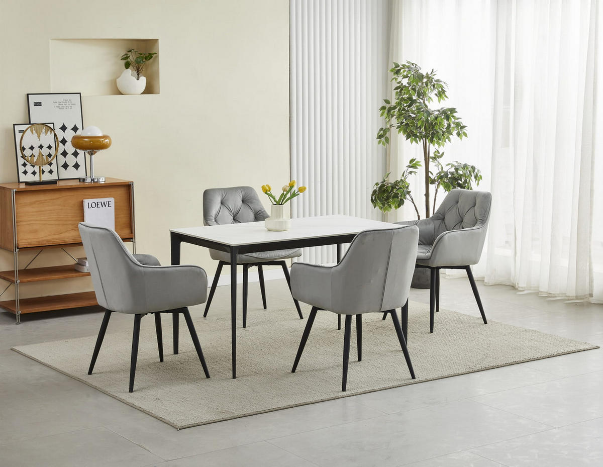 ESSZIMMERSTUHL LUKK360 silbergrauer Sitz, schwarze Beine - Silberfarben/Schwarz, Textil (56/84/61cm) - Valora