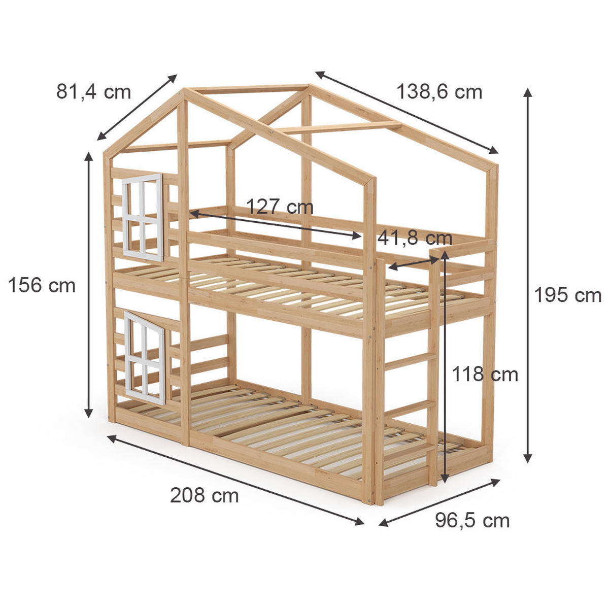 ETAGENBETT Maja Braun 90x200 cm mit 2 Matratzen - Braun, Holz (90/200cm) - VitaliSpa