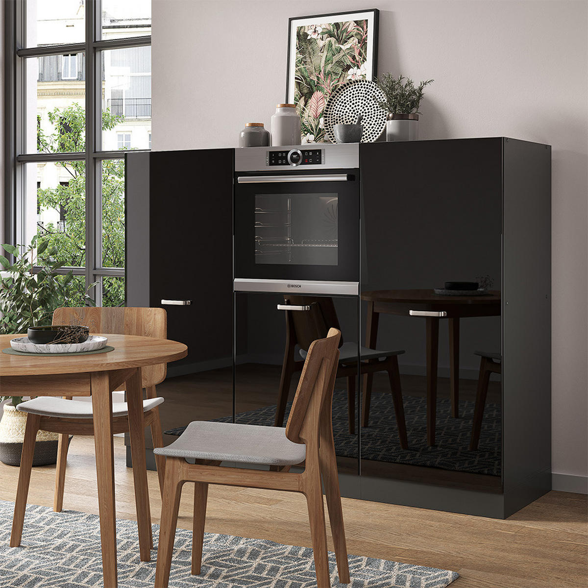 EINBAUKÜCHE R-Line Schwarz Hochglanz/Anthrazit 180 cm ohne AP - Schwarz Hochglanz/Anthrazit, Holzwerkstoff (180/81.6/46cm) - Vicco