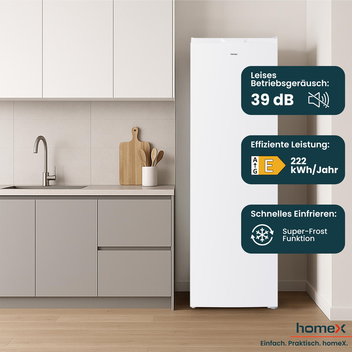 GEFRIERSCHRANK No Frost, groß - 204L Nutzinhalt, 4-Sterne Gefrieren, Super-Frost-Funktion, weiß - Weiß, Kunststoff/Metall (54/170.5/60cm) - homeX